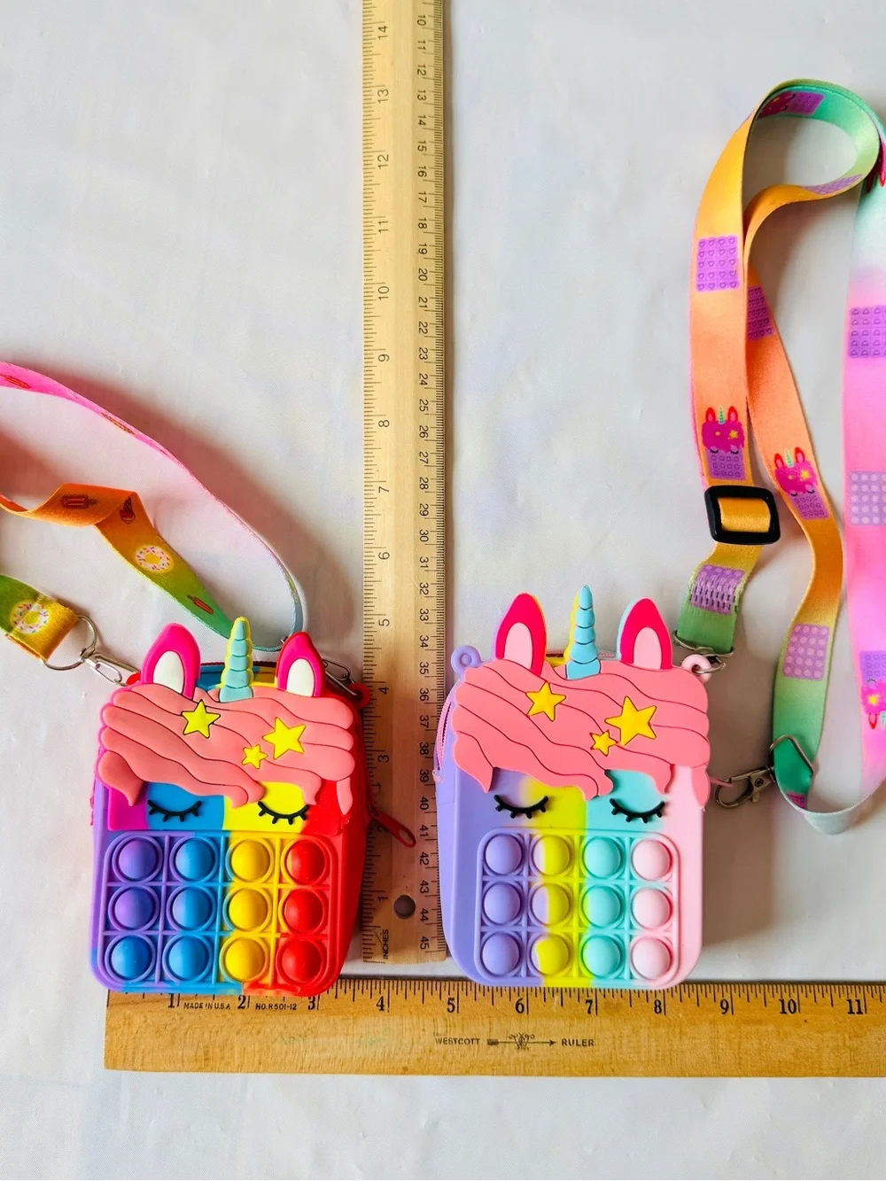 Unicorn push bubble fidget bag Pop purse rainbow silicon crossbody Set of 2